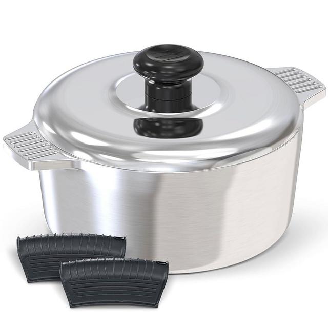 Magnaware Cast Aluminum Dutch Oven with Lid - 3 Quart Lightweight Cookware Pot with Silicone Covers for Easy Handling - Even Heat Distribution & Retention - For Bread Baking, Stew, Simmering & More