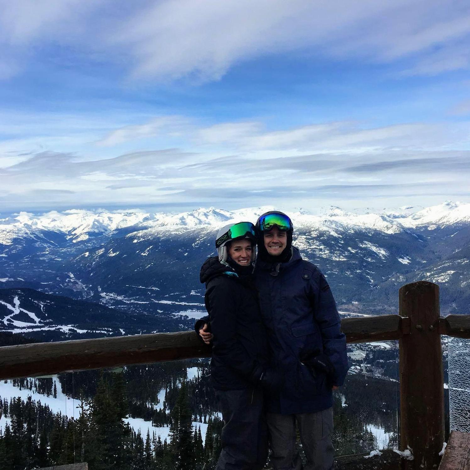 One of our favorite pastimes together- this photo is on top of Whistler Mountain in Canada