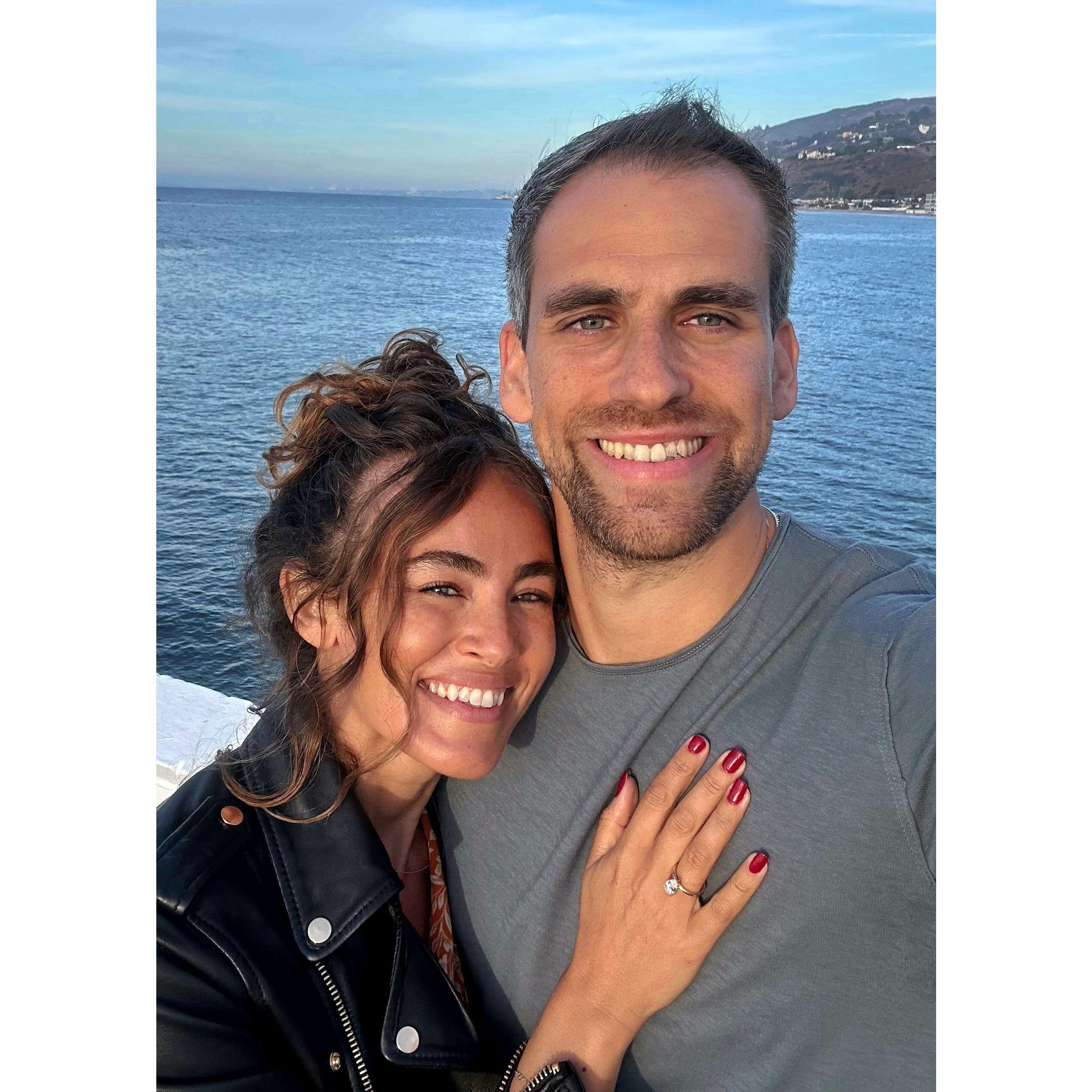 In Malibu, CA, days after Elad popped the question.