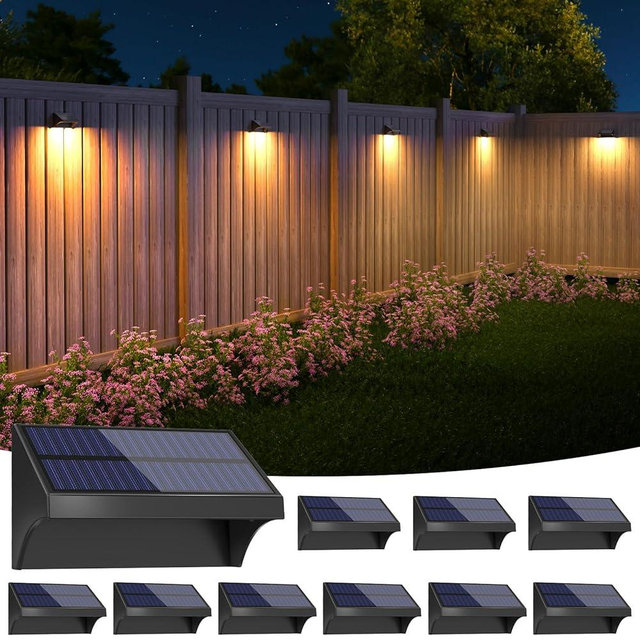 NIORSUN Fence Solar Lights,Outdoor Fence Lights with Warm White/Cool White/RGB Mode,Bigger Size and Brighter 1500mAh,Fence Solar Lights for Fence,Deck Railing,Stair,Patio,Wall,Black 10 Pack