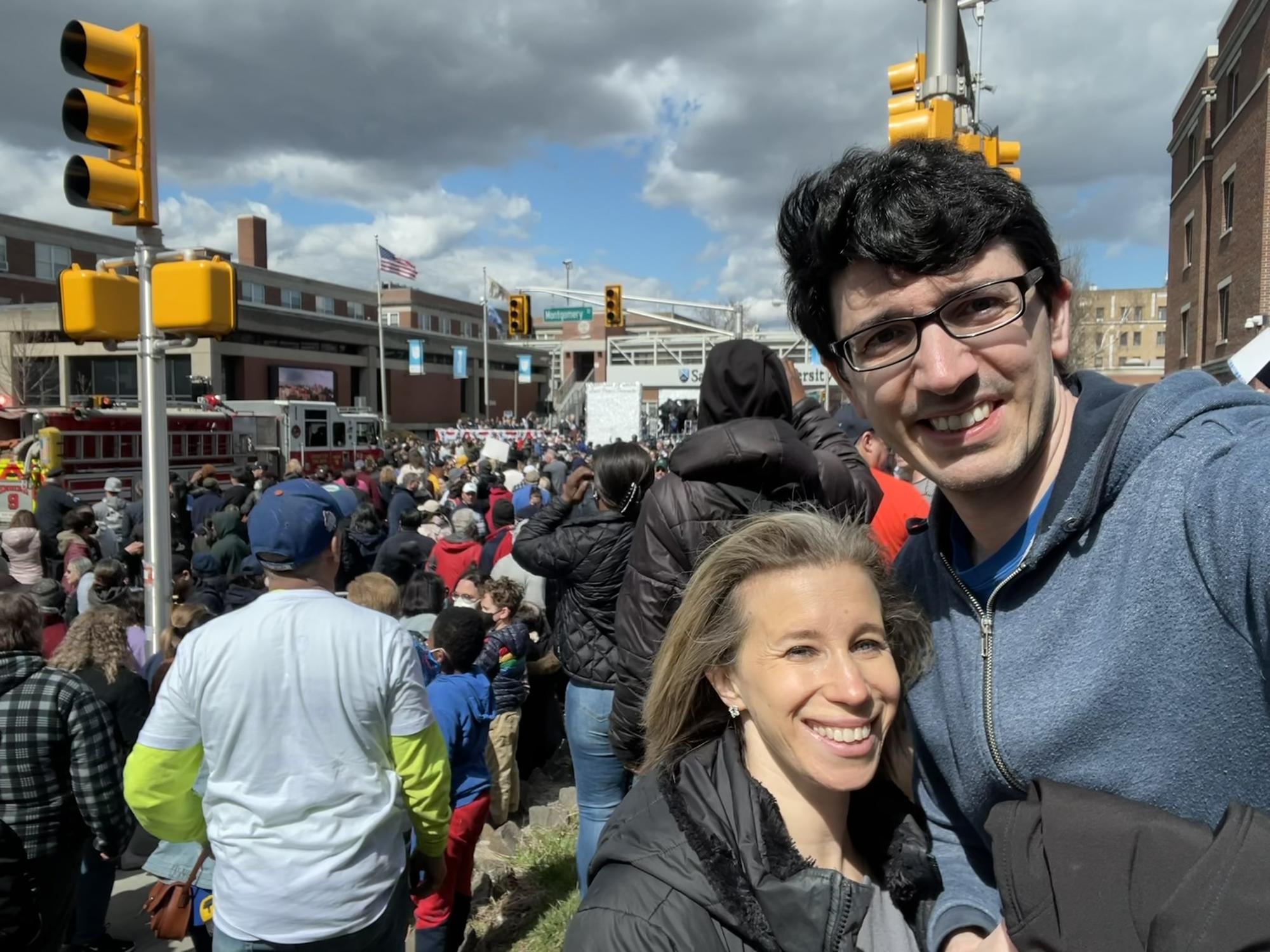 Celebrating St. Peter’s win, Jersey City Parade