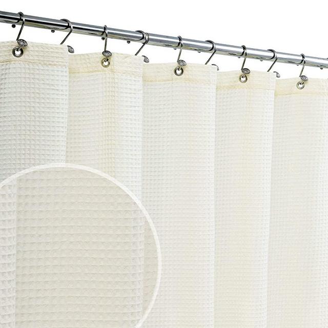 Barossa Design Soft Waffle Weave Shower Curtain, Cotton Blend Honeycomb Waffle Woven Cream Shower Curtain for Bathroom, Hotel Spa & Machine Washable - Cream, 72x72