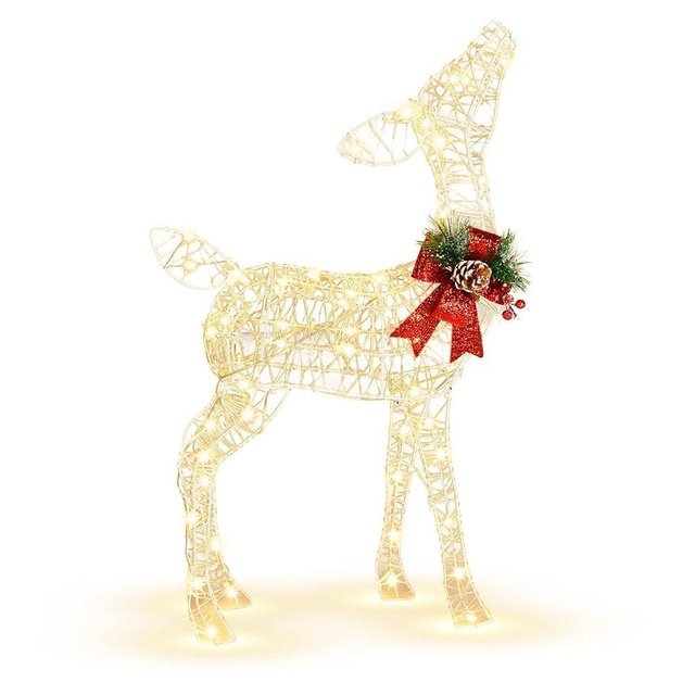 Tangkula Lighted Christmas Reindeer, Outdoor Yard Xmas Decorations with 50 LED Lights, Artificial Christmas Décor with Stakes and Zip Ties, Indoor/Outdoor Festive Holiday Decoration