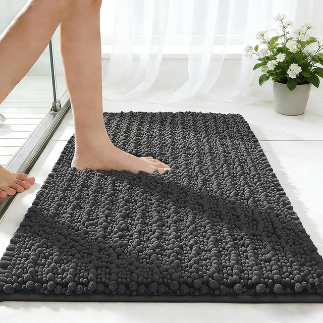 ILANGO Bathroom Rugs Dark Grey 36x24,Extra Soft Absorbent Chenille Bath Rugs,Thick Non-Slip Shaggy Bath Mat,Machine Washable Quick Dry Bath Mats for Bathroom Floor, Tub, Shower Accessories