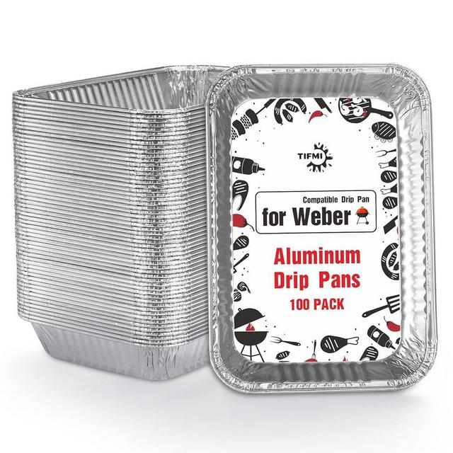 TIFMI 100 Pack Drip Pan Liners Compatible for Weber Genesis Series, Q Series, Spirit Series & Traveler Gas Grills, Disposable Aluminum Foil Grease Drip pan, Grill Accessories