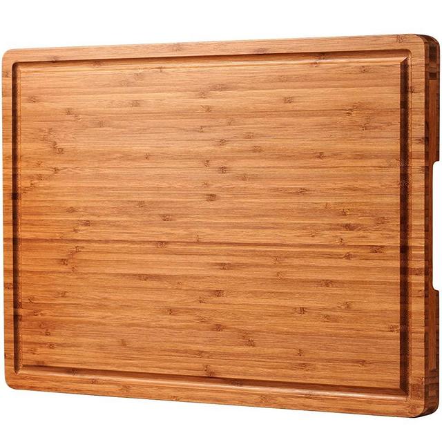 24"x18" Bamboo Cutting Boards, Stove Top Cutting Board for RV, XXL Charcuterie Cheese Platter Serving Tray with Handles and Juice Grooves, Solid Structure, Slim, Durable, Reversible