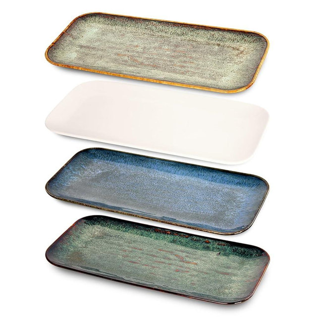 jinsongdafa Porcelain Dinner Plates, Serving platters for entertaining, for Fruit, cheese, snack, Bread, cupcake, Salad - Scratch Resistant durable, Microwave, Dishwasher Safe, four colors 4 PCS