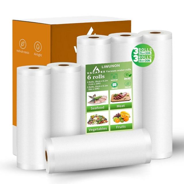 Multi-layer Vacuum Sealer Bags Rolls, LIWUNON 6 Pack 11" x 20' x3 Rolls and 8" x 20' x3 Rolls Commercial Grade Bag Rolls, Compatible with All Kinds of Vacuum Sealers