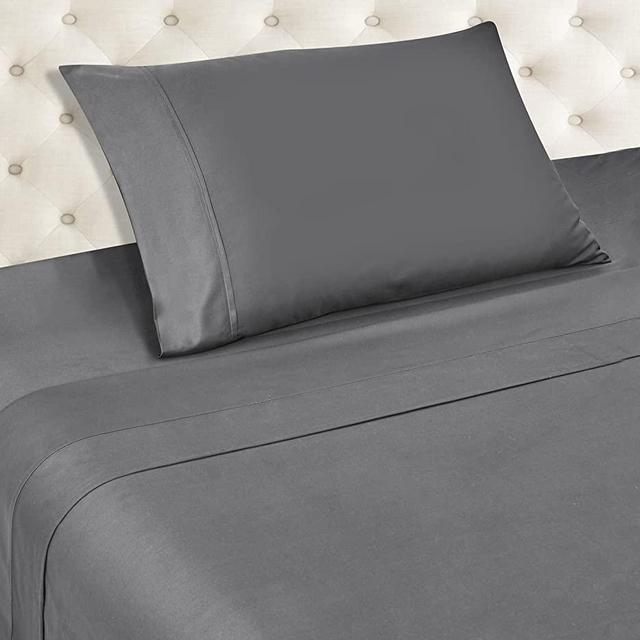 Twin Size Dark Grey Sheets - 400 Thread Count 100% Cotton Sheet Set - 3 Piece Set Long-Staple Combed Pure Natural Cotton Bedsheets, Fits Mattress 15'', Deep Pocket