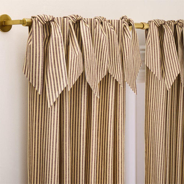 Pierce & Ward Cotton Linen Stripe Curtain, 48x96, Brown