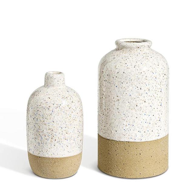 ComSaf Ceramic Vases Pack of 2, Modern Tall Floral Vase for Rustic Home Decor, Decorative Flower Vases for Farmhouse Centerpieces Table Living Room Office, Floral Arrangements Gifts, 6 inch, 9 inch