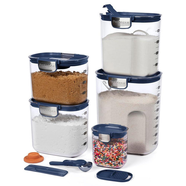 ProKeeper+ Airtight Food Storage Container Set – Clear Plastic Flour and Sugar Canister Set with Magnetic Accessories for Kitchen Organization (Navy, 9-Piece)
