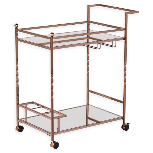 Southern Enterprises Ivers Mirrored Metal Bar Cart in Champagne