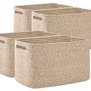 OIAHOMY 4 Pack Storage Baskets for Organizing, Cube Storage Bins for Shelves, Rectangle Storage Baskets With Handles, Woven Baskets for Storage, 12.7''Lx9''Wx7.8''H, Brown