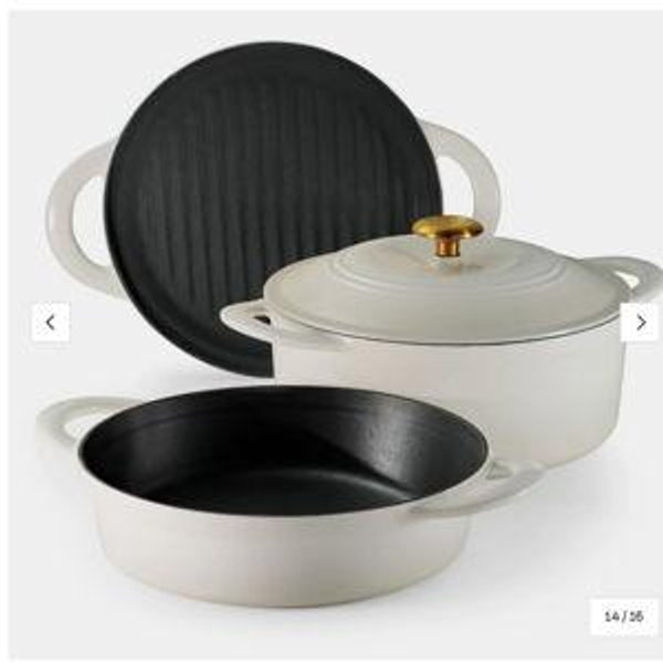 4-Piece Stackable Enamel Cast Iron Cookware Set (Color: Latte)