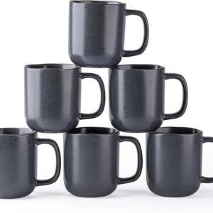 AmorArc 14oz Coffee Mugs Set of 6, Ceramic Coffee Mugs with Large Handle & Wavy Rim for Latte/Hot Cocoa/Tea, Stylish Coffee Cups for Men Women. Oven,Dishwasher&Microwave Safe, Dark Gray