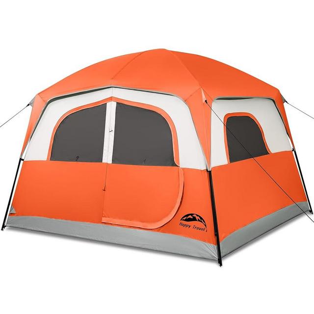 Happy Travel Tent 6 Person Tents for Camping, Waterproof Easy Setup Camping Tent with Rainfly, Portable Large Family Cabin Tent with 5 Large Mesh Windows and Carry Bag for Outdoor Camping & Hiking
