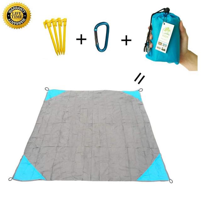 HZJOYUE Outdoor Blanket (71" x 55") -Compact, Lightweight, Sand Proof Pocket Blanket Best Mat for The Beach, Hiking, Travel, Camping, Festivals with Pockets, Loops, Stakes, Carabiner