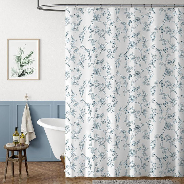 jinchan Vintage Floral Shower Curtain Waterproof Fabric Botancial Flower Plant Shower Curtains for Bathroom Elegant Luxury with 12 Hooks (Summer Blue 70x72 Inches
