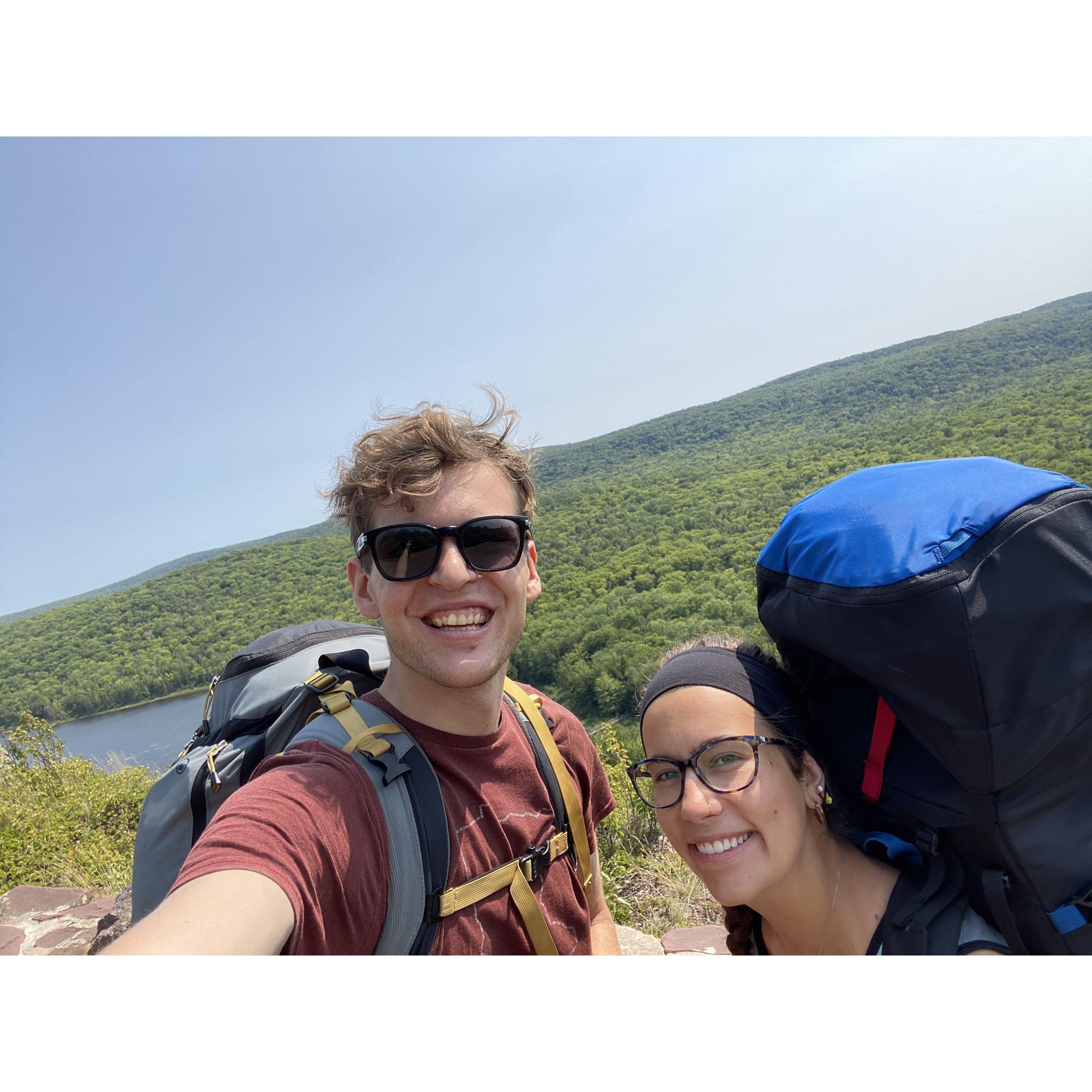 Lauren and Aidan backpacking in Michigan.