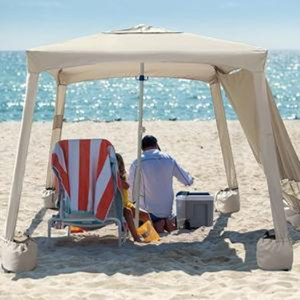 AMMSUN Beach Cabana, 6.2'×6.2' Beach Canopy, Easy Set up and Take Down, Cabana Tent with Sand Pockets, Instant Sun Shade with Side Wall, Vintage Beige