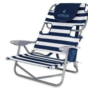 Ostrich the Heavy-Duty Backpacker, Portable Beach Chair w/Face Hole, Adjustable Lounge Chair w/Face Opening, Cup Holder, & 325lb Capacity, Blue Stripe