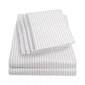 Queen Sheets Pinstripe White - 6 Piece 1500 Supreme Collection Fine Brushed Microfiber Deep Pocket Queen Sheet Set Bedding - 2 Extra Pillow Cases, Great Value, Queen, Pinstripe White