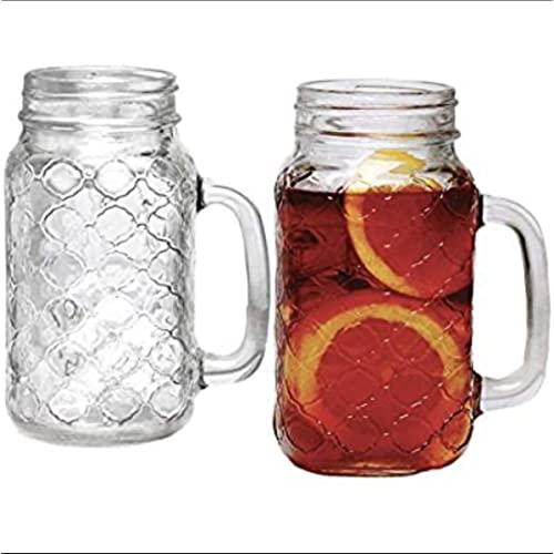 Sets of 4 Mason Jar 24oz Mugs with Glass Handles,