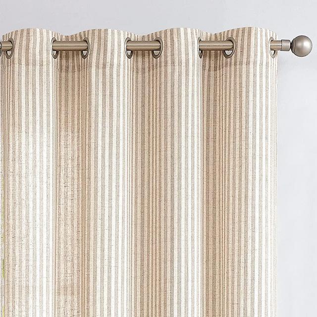 COLLACT Linen Curtains 95 Inch Length 2 Panels for Living Room Striped Pattern Farmhouse Curtain Drapes Rustic Grommet Top Light Filtering Window Treatment Set for Bedroom Taupe on Beige