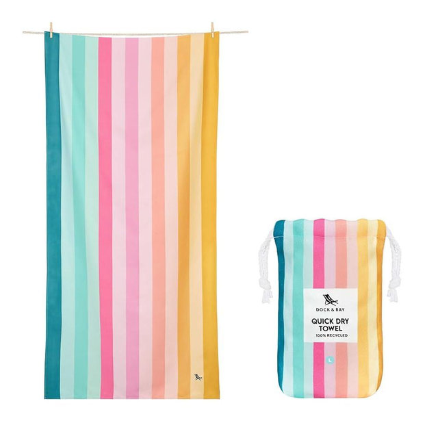 Dock & Bay Quick Drying Towel - for Sports & Gym - Compact, Lightweight - 100% Recycled - Includes Bag - Coastal Candy, Extra Large (200x90cm, 78x35)