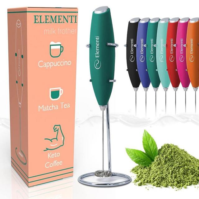 Elementi Matcha Whisk for Your Matcha Kit - Matcha Mixer & Matcha Whisk Set - Matcha Tea Set and Milk Frother - Matcha Whisk Electric - Matcha Frother & Matcha Tools Kit (Emerald Green)