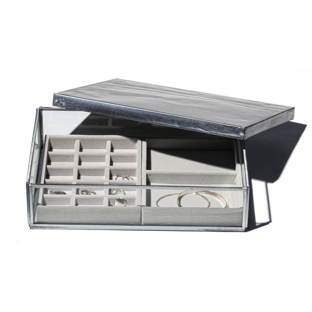 JEWELRY GLASS BOX W/RECYCLE STEEL LID DOUBLE
