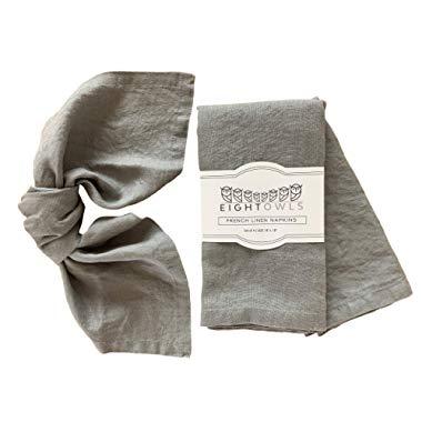 Eight Owls Linen Napkins –100% French Flax – Stonewashed Pure Linen Cloth Napkins - Size 18 Inch x 18 Inch – Set of 4 (Mid Gray)