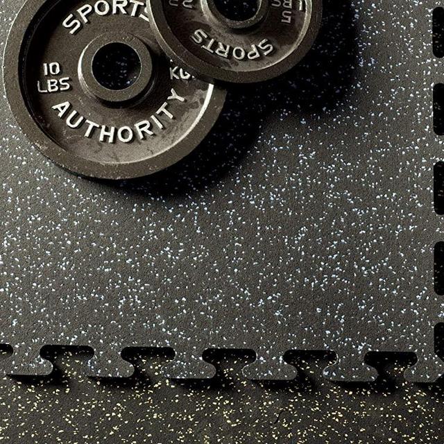 American Floor Mats Fit-Lock 3/8 Inch Heavy Duty Rubber Flooring - Interlocking Rubber Tiles (24" x 24" Tile) Solid Black 6' x 8' Set (12 Tiles Total) - Exercise Mats, Home Gym Sets
