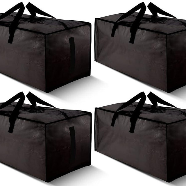 HOMESURE 4 Pack Large Strong Moving Bags with Zippers & Carrying Handles - Water-Resistant - Heavy Duty Storage Tote for Space Saving Moving Storage, Fold Flat, Alternative to Moving Box (Black)