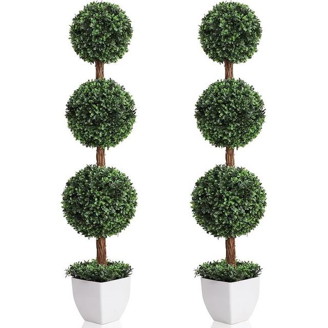 Damomo Artificial Topiaries Ball Trees Outdoor, 3.6ft Faux Boxwood Plants Topiary Triple Ball Tree(2 PCS), Fake Shrubs Trees Potted Decorative Indoor Porch or Garden（43inch）