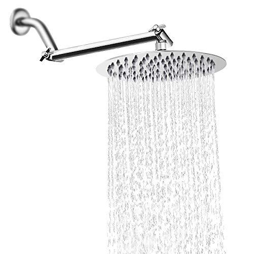 Rain Shower Head with 11'' Adjustable Arm, NearMoon High Pressure Stainless Steel Rainfall Showerhead, Ultra-Thin Design - Pressure Boosting, Awesome Shower Experience (10-Inch Shower Head with Arm)