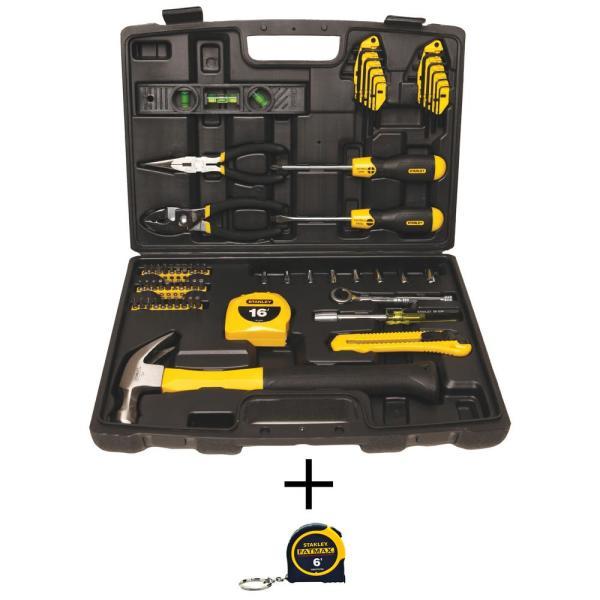 Home Tool Kit (65-Piece) with Bonus Keychain Pocket Tape Measure