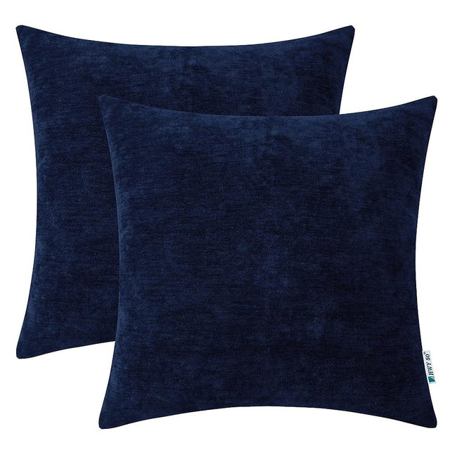HWY 50 Navy Blue Throw Pillow Covers 20x20 Inch for Couch Sofa Living Room, Chenille Soft Comfy Solid Decorative Square Throw Pillows Case Set Cushion Cover Pack of 2