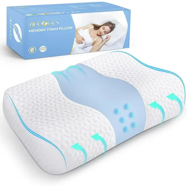 Zibroges Bed Pillow, Cervical Neck Pillow for Pain Relief, Contour Memory Foam Pillows for Sleeping, Bed Pillow Neck Support for Side Back Sleepers