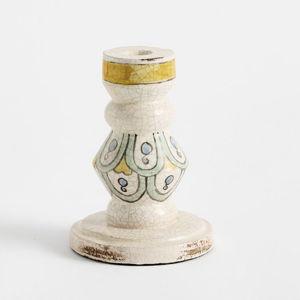 Ornate Hand-Painted Taper Holder - Yellow-Blue, Small