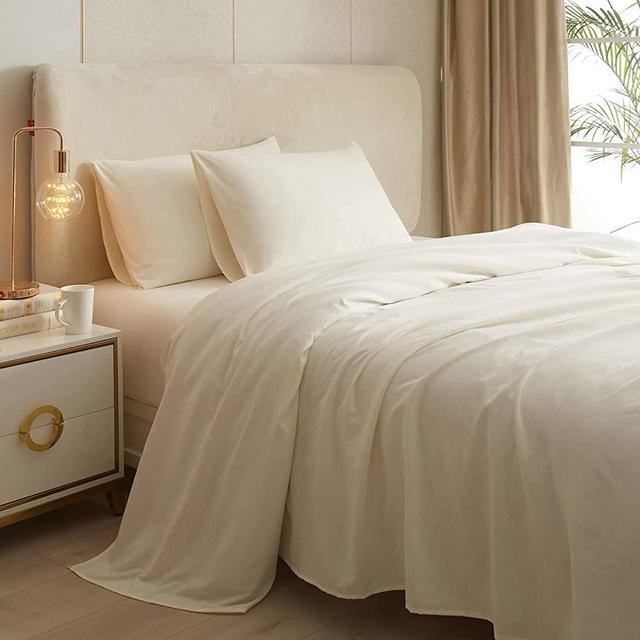 Cream King Size Bed Sheet Set - 4 Piece Cooling Bedding Sheets Set - Breathable Bedding Sheets & Pillowcases Set - Easy Fit Deep Pockets 15 Inch