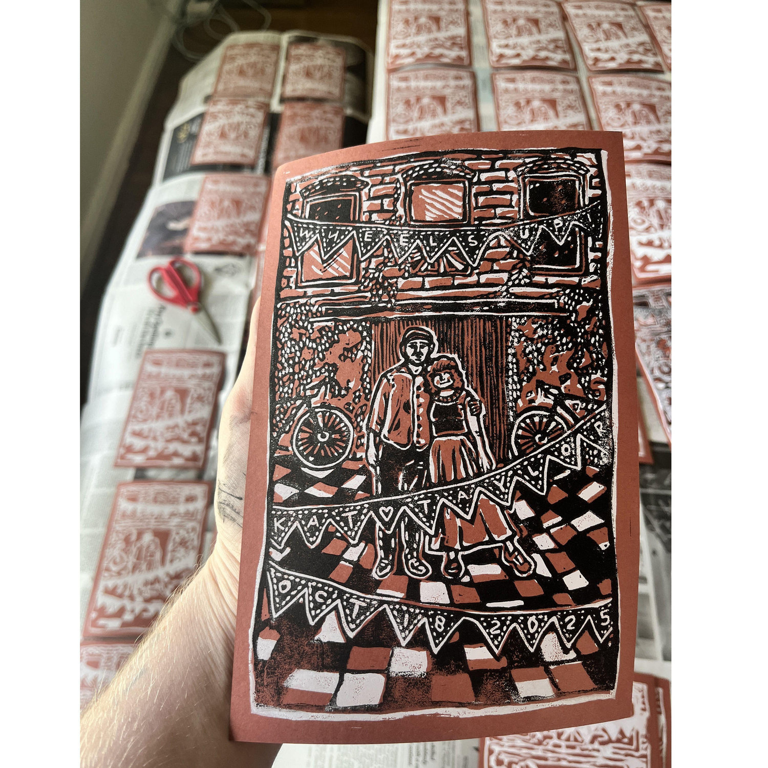 block printing our wedding invitations
