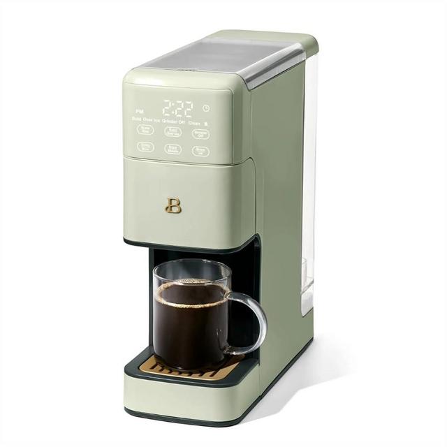 Beautiful Perfect Grind Programmable Single Serve Coffee Maker by Drew Barrymore, Compact, Easy Brew, Fast Brewing, Reusable Filter (Sage Green)