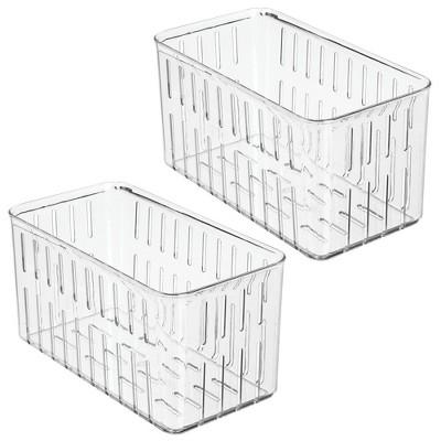 mDesign Vented Fridge Storage Bin for Fruit, Vegetables, 2 Pack - Clear