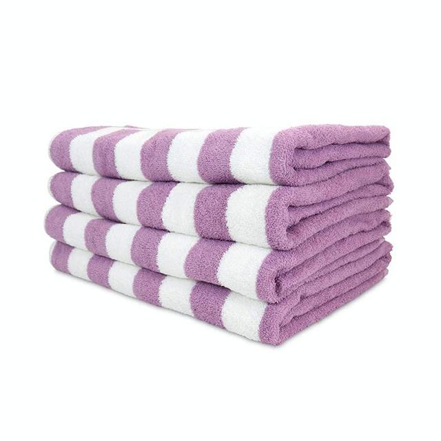 Arkwright Oversized Beach Towels (30x70, 4-Pack), Ringspun Cotton Double Yarn Strength, Perfect Lavender Striped Pool Towel, Beach Towel, Bath Towel