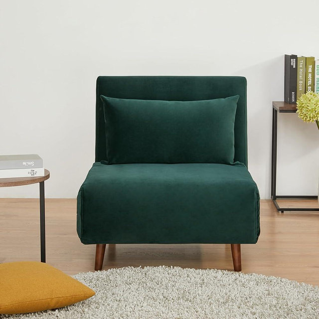 Artdeco Home Tustin Convertible Sleeper Chair – 3 in 1 Chair Bed, Compact Duraspace Design (Velvet Green, 32 in)