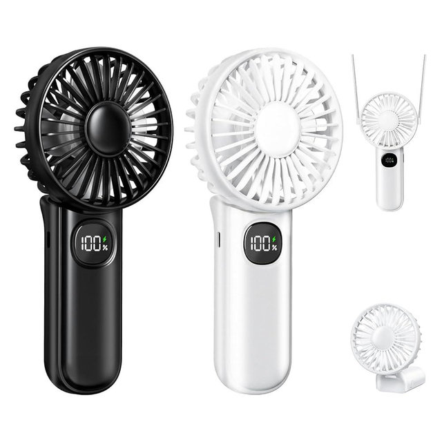 xigmer Portable Fan, Handheld Fans 2-Pack, 180° Foldable Hand Held Fan with Lanyard, 5-Speed Small Personal Fan Ultra quite, Electric Travel Fan for Outdoor, Office, for Men Women -Black & White