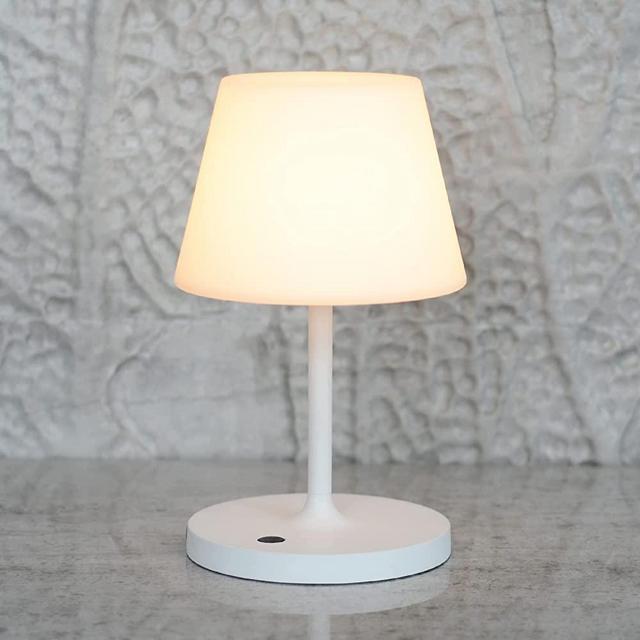 LOTITOL Outdoor Table Lamp / Cordless USB Rechargeable 4000mAh / 2700K LED / Touch Dimmable / Portable Battery Operated / IP44 Waterproof / PE Shade / Bedroom Dinning Camping Patio (9.6in, White)