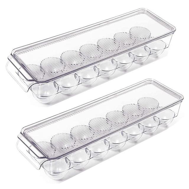 NBFTLTOP Egg Container for Kitchen, Egg Holder for Refrigerator, Transparent PET Fresh-keeping Egg Storage Organizer 14 Lattice Egg Box Pack of 2